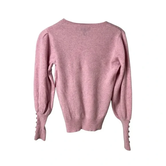 Aqua Cashmere Balloon Sleeve Sweater Button Cuffs Pink Size Medium - Picture 2 of 4
